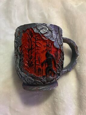 Handcrafted Sasquatch Forest Accent Mug - Red and Gray
